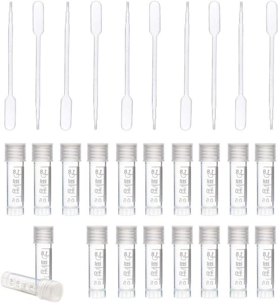 50 Pack Plastic Meetbuisjes voor Etherische Oliën - Miniflesjes met Druppels voor Chemie Lab, Parfums en Cosmetica - 1 ml