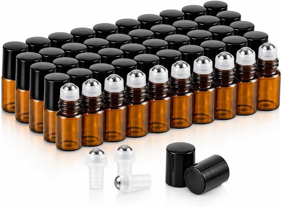 50 roll-on flessen van glas, 2 ml, flesjes voor etherische oliën met
