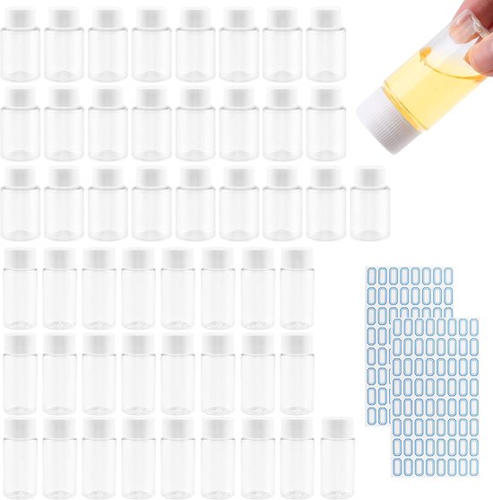 50 Stuks Reisflesjes - Draagbare Plastic Fles met Deksel Schroefdop 20ml en 30ml voor Cosmetica - Camping Reis Shampoo Lotion met 3 Stickers