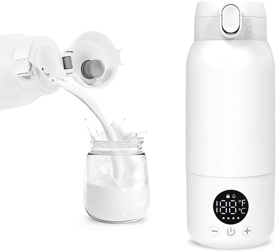 500 ml draagbare flessenwarmer voor baby's, flessenwarmer voor baby's, voor onderweg, snelle opwarming van moedermelk, water, 35 tot 70 graden instelbaar, USB-oplaadbaar, mobiele flessenwarmer