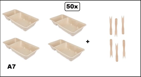 50x Frietbakje A7 + snackvork