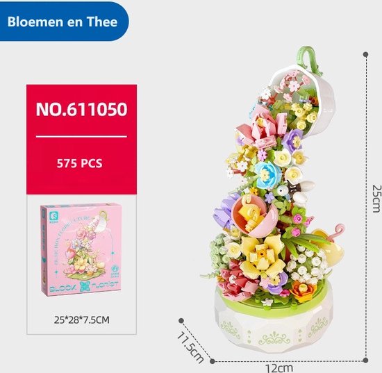575+ PCS Bloemen en Thee Bouwstenen/Lego Compatibel/Verlichting Street View Muziekdoos Gemonteerd Bouwstenen/Kinderspeelgoed/Vakantiegeschenken van Ausini