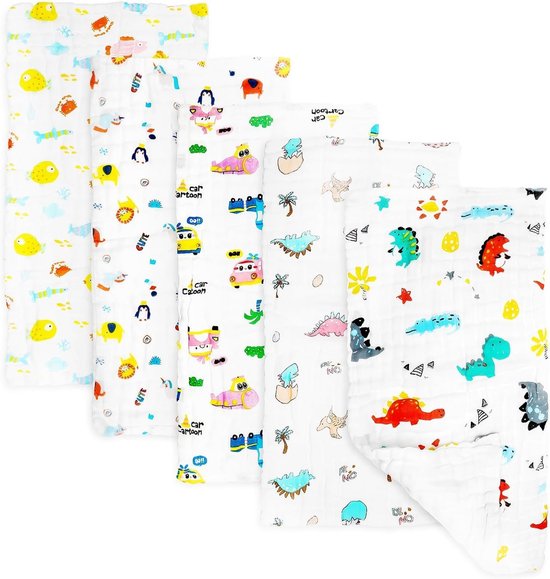 5x Extra Zachte Luiers en Spuugdoeken voor Baby's - Katoen 6 Lagen - Absorberend - 50x25 cm