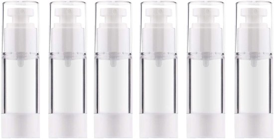 6-delige airless pompflacon | Navulbare lege transparante reislotionpomp/airless drukpompflacon voor foundation, serum en lotion (30 ml) van Merkloos