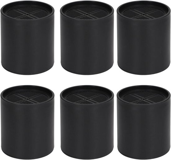 6-delige Cilindrische Bedverhogers Zwart - Stapelbare Meubelonderzetters 10,2 cm Kunststof van Ez Protekt