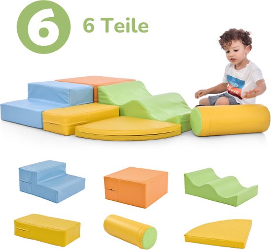 6-delige gigantische bouwstenen om rond te rennen en te klimmen. Grote bouwstenen voor kinderen. Trappen en glijbaan voor kinderen - speelgoed om te klimmen, glijden en kruipen. in de voorschoolse leeftijd en baby's zachte bouwstenen, kleurrijk. van MeowBaby