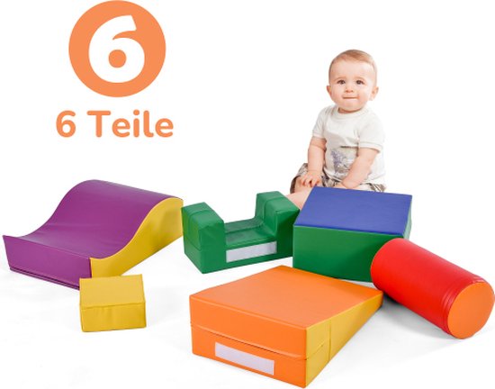 6-delige gigantische bouwstenen om rond te rennen en te klimmen. Grote bouwstenen voor kinderen. Trappen en glijbaan voor kinderen - speelgoed om te klimmen, glijden en kruipen. in de voorschoolse leeftijd en baby's zachte bouwstenen van Spielwerk