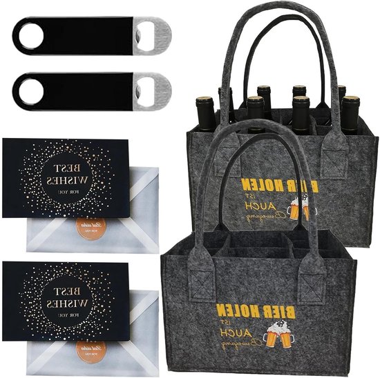 6-delige herenhandtas voor flessen, grijs, inklapbare flessenhouder, ideaal voor water en wijn, perfect als cadeau voor mannen, feestdagen en verjaardagen