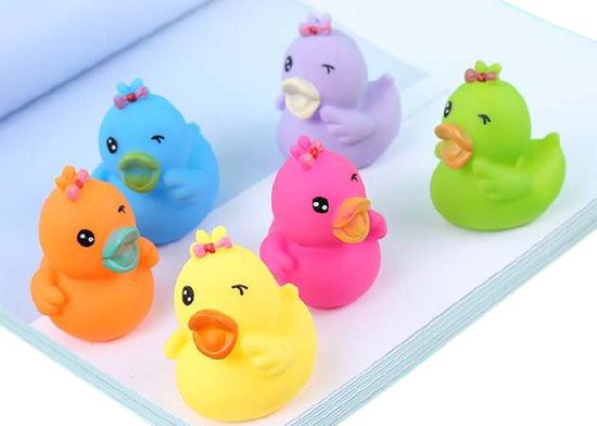 6 Gekleurde badeenden met knipoog- Badspeelgoed - Gekleurde eenden 5x5x6 cm - Badeenden set - Rubberen eendjes - bad eendjes - uitdeel kado van LG-Imports
