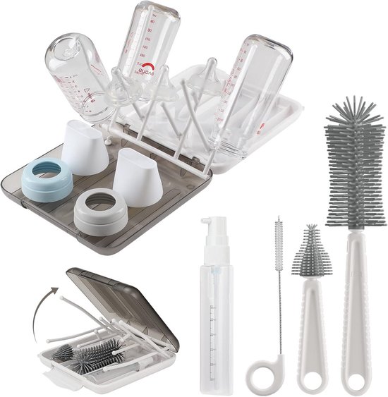 6-in-1 Babyfles Borstel Set met Droogrek en Reinigingsborstels - Ideaal voor Onderweg