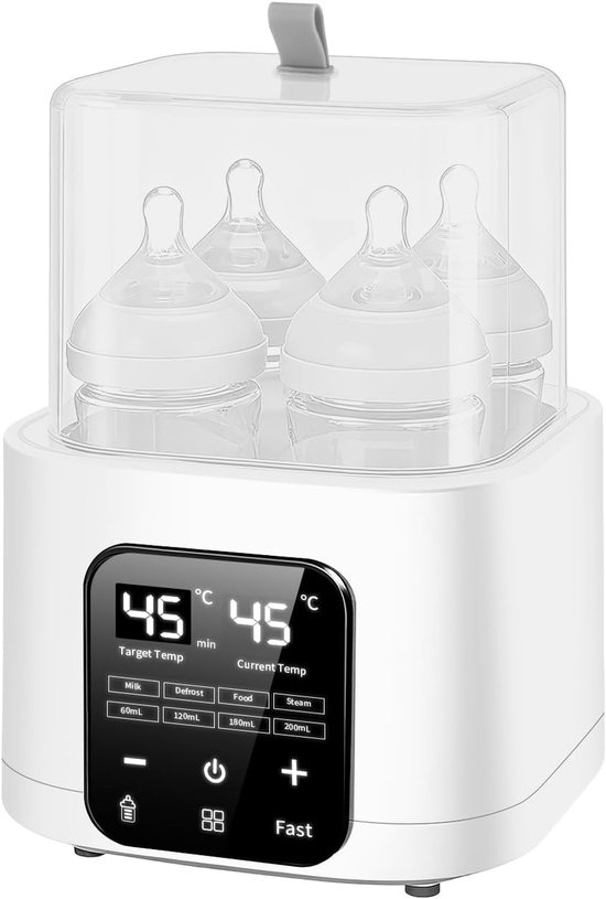 6-in-1 Flesverwarmer, Draagbare Voedingsverwarmer, Instelbare Temperatuur, Grote Capaciteit, Automatisch Uitschakelen, LED Touchscreen, Afstandsbediening, Geschikt voor 99% van de Flesmodellen (Opmerking: De doos bevat geen flessen.)