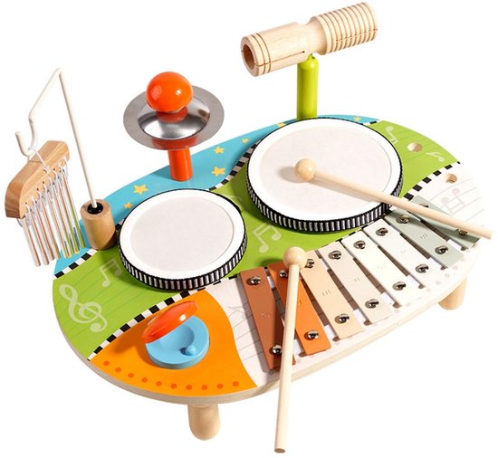 6-In-1 Houten Kinderdrumstel - Speeltafel Baby - Muziektafel - Activiteiten tafel - Houten Speelgoed 1 jaar - Muziekinstrumenten - Speelgoedinstrument - Montessori - Educatief