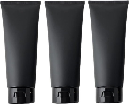 6 Pcs 100ml 3.3oz Zwarte Plastic Reiskoffers - Squeezable Flessen voor Toiletten - Reist formaat Cosmetische Containers Tubes Jar voor Douchegel Lotion Crème Shampoo