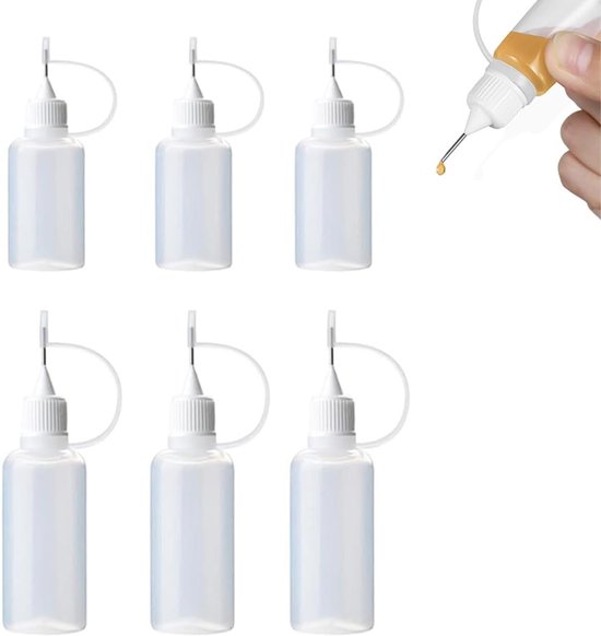 6 Pcs Needle Bottle Set - Dosing Bottle - Squeeze Bottle - Kleine Sprayfles - Plastic Bottle - Precisie Lijmapplicatie - DIY Projecten - 5ml/10ml