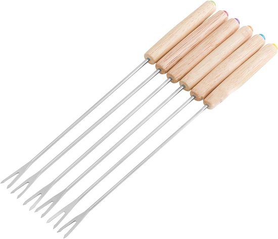 6 Piece Stainless Steel Fondue Forks, Lightweight Cheese Fondue Sticks with Wooden Handle Heat Resistant Tableware for Picnics, Camping Dinners, Party van Villeroy & Boch