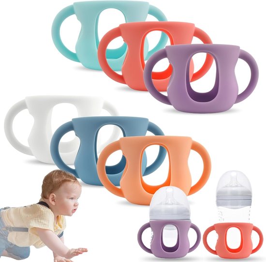 6 Stuks Antislip Siliconen Handgrepen voor Flessen, Gemakkelijk Vast te Houden, Babyfles Accessoires, Comfortabel en Veilig
