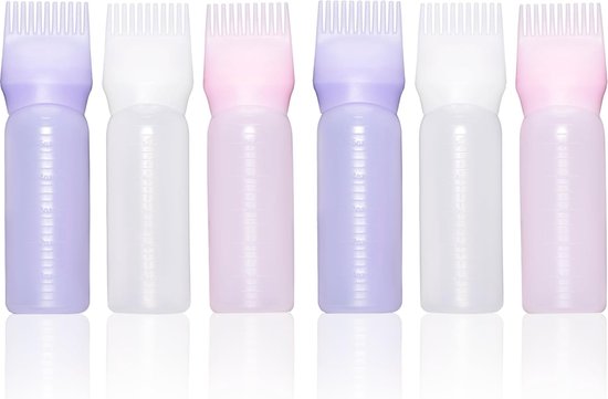 6 stuks applicatorflesjes haar, 120 ml haaroliefles, haarolie applicatorfles, wortelkam, applicatorfles, haarkleurflessen, haarkleurkwast, fles (wit, paars, roze) van TecUnite