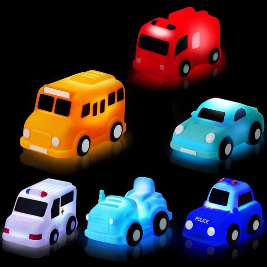 6 stuks Badspeelgoed Autos met Licht - Zonder Gaatjes - LED Badspeelgoed voor Kinderen - Verlichtend Waterspeelgoed - Baby Sensorisch Speelgoed - Stijl 1 van Merkloos