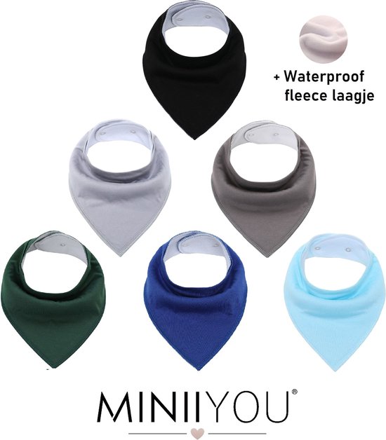 6 Stuks Bandana Slabbetjes met Fleece laag - Baby Blauw Groen Grijs van CottonColors.