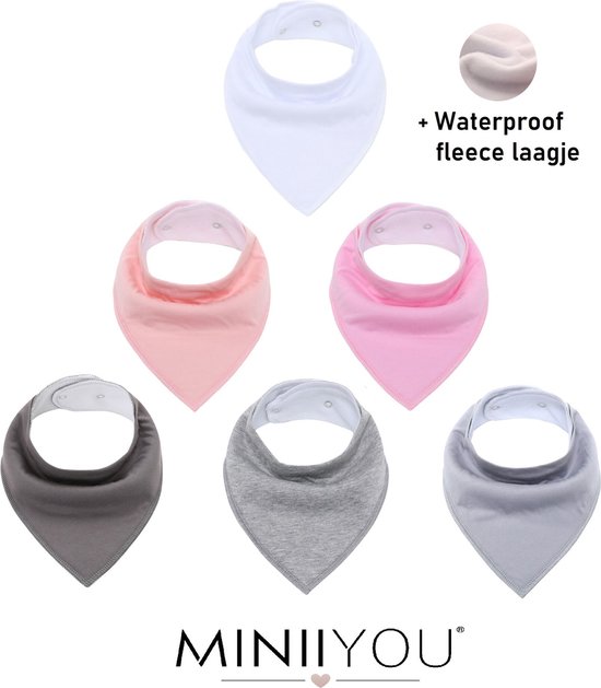 6 Stuks - Bandana Slabbetjes met Fleece Laagje - Roze Grijs Effen - Waterproof van Simply Good