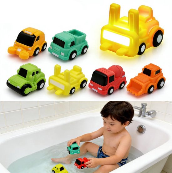 6 stuks Bouwvoertuigen's met lichtgevende badspeeltjes voor kinderen van 4-8 jaar, zonder gaatjes, ideaal voor in bad, perfect als paascadeautje voor jongens en meisjes, geschikt voor onder de douche, in bad of in het zwembad. van Merkloos