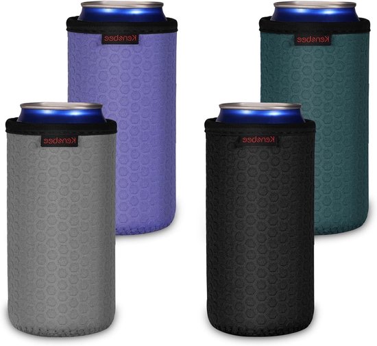 6 Stuks Isolerende Herbruikbare Neopreen Can Coolers voor Bierblikken - Niet-slip, 500ml, 4 Kleuren: Zwart, Grijs, Paars, Donkergroen