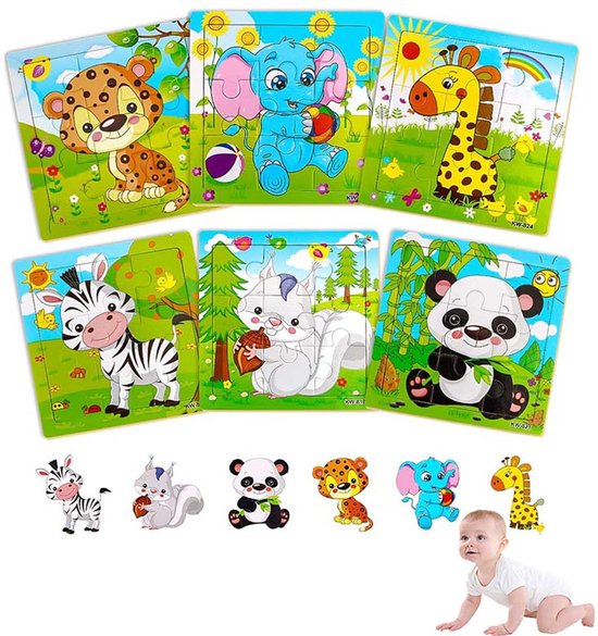 6 stuks kinderpuzzel set - Houten puzzels voor kinderen van 3-5 jaar - Puzzels voor 3-4 jaar - Educatief speelgoed met dierontwerpen - Leerspeelgoed voor jongens en meisjes van Merkloos