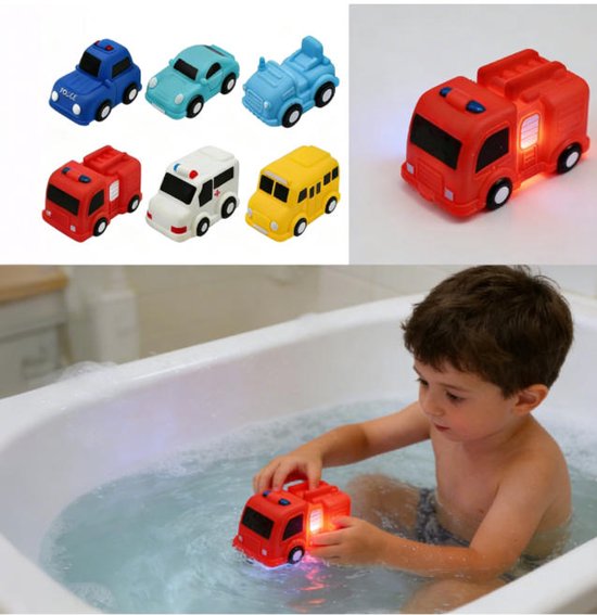6 stuks Lichtgevende Badauto voor Kinderen 4 t/m 8 Jaar, Waterspeelgoed Zonder Gaten, Geschikt voor Bad, Douche en Zwembad, Leuk Paascadeautje voor Jongens en Meisjes