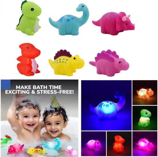 6 stuks - Lichtgevende drijvende dinosaurus badspeeltjes voor peuters van 1-3 jaar - Set badspeeltjes voor jongens en kinderen - Badspeelgoed voor in bad, douche of zwembad, geschikt voor kleuters van Merkloos