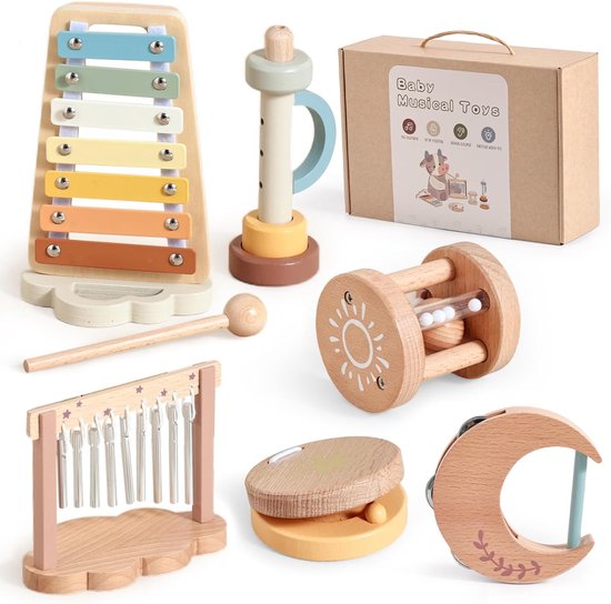 6 stuks Montessori-muziekinstrumenten voor baby's - Houten percussie-xylofoon, muzikaal speelgoed voor peuters - Sensorisch speelgoed voor kinderen vanaf 18 maanden - Educatief voor kleuters - Verjaardagscadeau voor kinderen van 2 tot 3 jaar van Crocnfrog