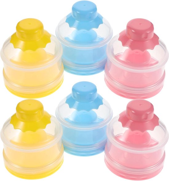 6 stuks reisvoedingsdispensers - stapelbare poedervormige formulecontainer met trechter - 3-laags melkpoederbeschermhoes voor babyflesvoeding