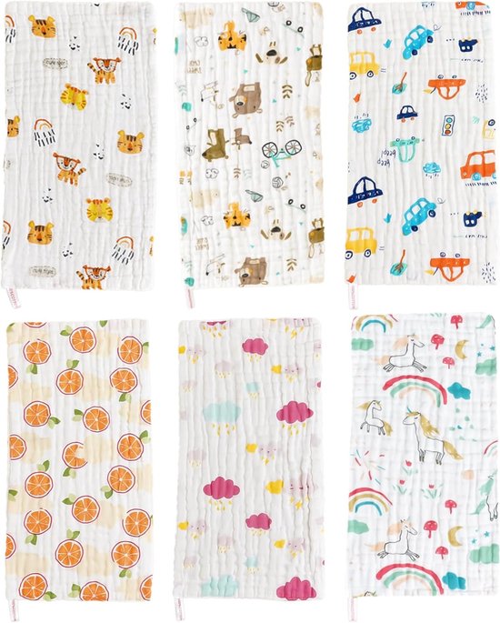 6 stuks spuugdoeken voor baby's, luiers, mousseline washandjes voor baby's, 6 lagen absorberende washandjes, zacht, luchtdoorlatend en extreem absorberend van VicVillage