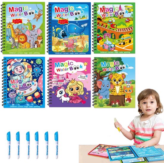 6 Stuks Waterkleurboeken - Magisch Herbruikbaar Waterkleurboek Met Waterpen Voor Kinderen Van 2, 3, 4, 5 En 6 Jaar Oud - Cadeaus Voor Kinderen van HOGOKIDS