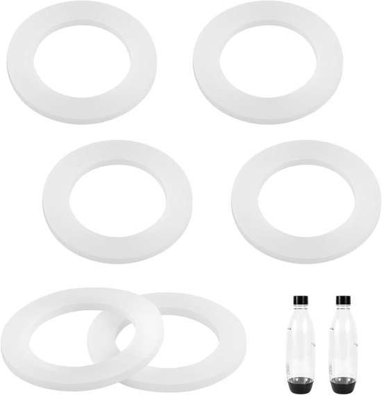 6 Verpakkingen van Siliconen O-Ringen voor Soda Maker Flessen, Wit, Vervangende Afdichtingspakking voor PET en Plastic Flessen - Keukenaccessoires, Frisdrank Apparaat, Afdichting