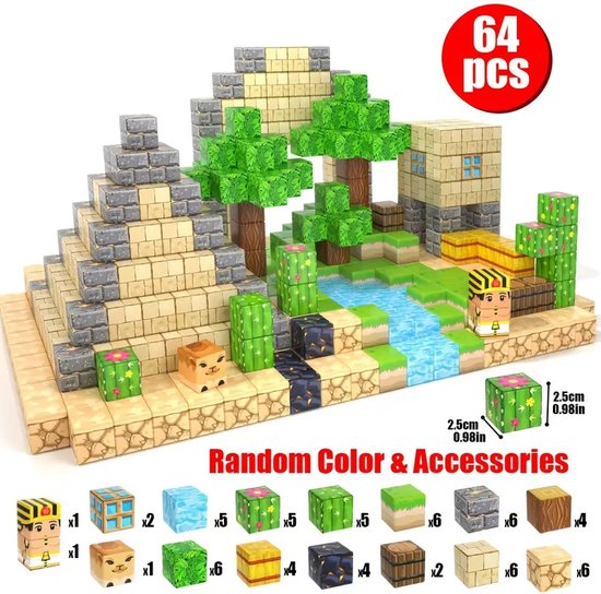 64-delige Magnetische Bouwblokken Set – Woestijnlandschap Bouwset – Magnetische Tegels voor Kinderen – Educatief STEM Speelgoed – ABS Materiaal – Geschikt voor Peuters en Kleuters – Perfect voor Kerst, Verjaardag en Cadeaus van $