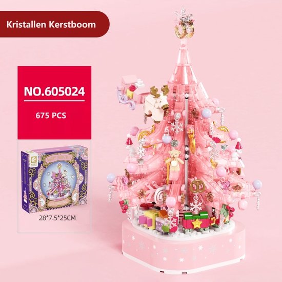 675+ PCS Roze Kristallen Kerstboom Bouwstenen/Lego Compatibel/Verlichting Street View Muziekdoos Gemonteerd Bouwstenen/Kinderspeelgoed/Vakantiegeschenken van Merkloos