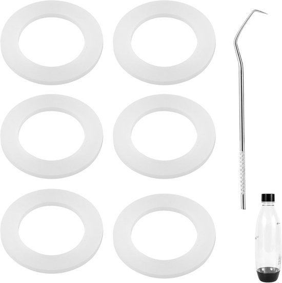 6pcs Silicone Gasket Replacements - Rectangular Skewer Stainless Steel - White Bottle O-Ring Compatible met Sodastream Plastic Bottle Sealing Gasket Vervangingen