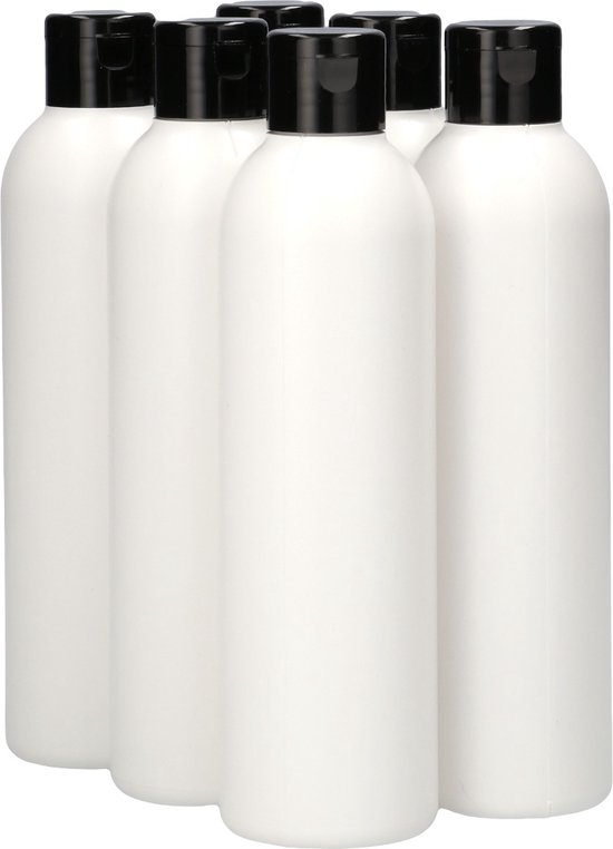 6x 500 ml Ronde knijpbare doseerfles zwart + tuitdop voor doseren - Set van 6 Stuks van $
