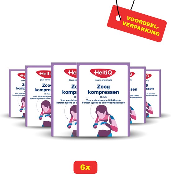 6x HeltiQ Zoogcompres Voorgevormd (6 X 30 stuks) Voordeelverpakking! van HeltiQ