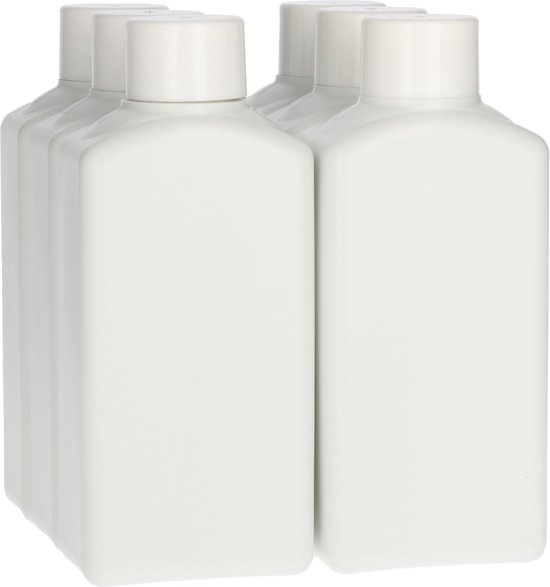 6x Plastic Fles 250 ml Schroefdop - Standard Square - Gerecycled HDPE Kunststof BPA-vrij - Wit - Rond - Set van 6 stuks van Hemsson