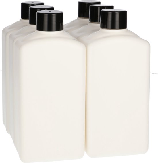 6x Plastic Fles 500 ml Schroefdop - Standard Square - Gerecycled HDPE Kunststof BPA-vrij - Wit - Rond - Set van 6 stuks van Plastinorm