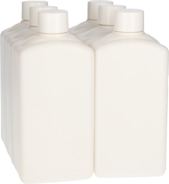 6x Plastic Fles 500 ml Schroefdop - Standard Square - Gerecycled HDPE Kunststof BPA-vrij - Wit - Rond - Set van 6 stuks van Plastinorm