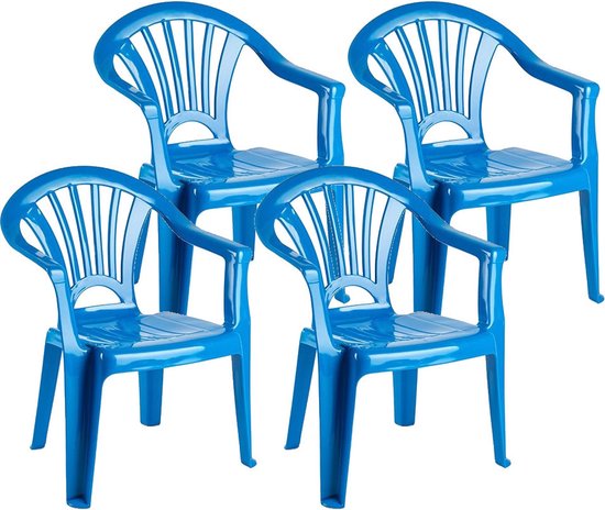 6x stuks blauwe stoeltjes voor kinderen 50 cm - Tuinmeubelen - Kunststof binnen/buitenstoelen voor kinderen van Eddy Toys