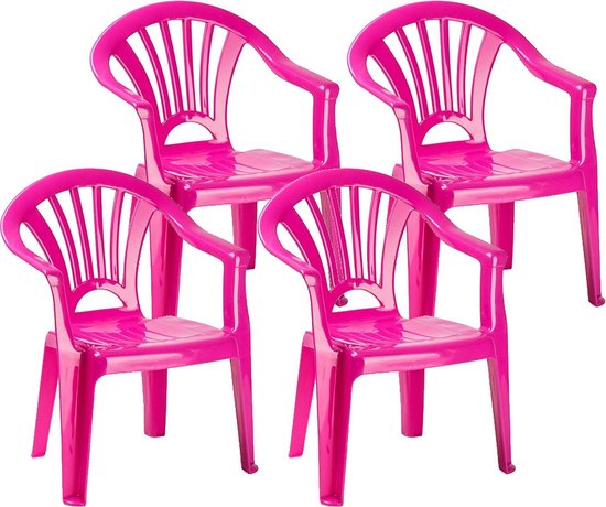 6x stuks roze stoeltjes voor kinderen 50 cm - Tuinmeubelen - Kunststof binnen/buitenstoelen voor kinderen van JaSam
