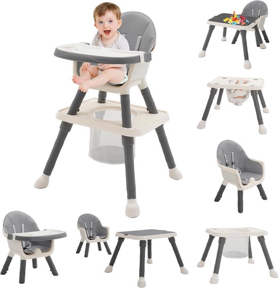 7-in-1 Kinderstoel Eetstoel Baby – verstelbare hoge stoel met speeltafel
