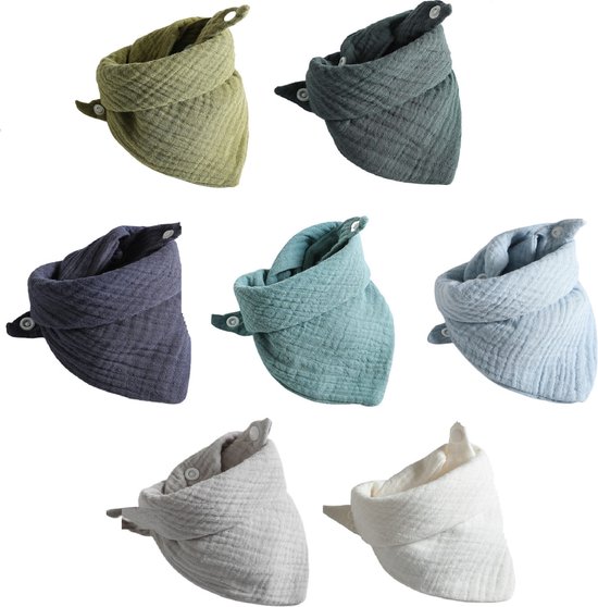 7 stuks Hydrofiele bandana Slabbetjes - Blauw - Groen - Wit - Grijs van FASHYNO