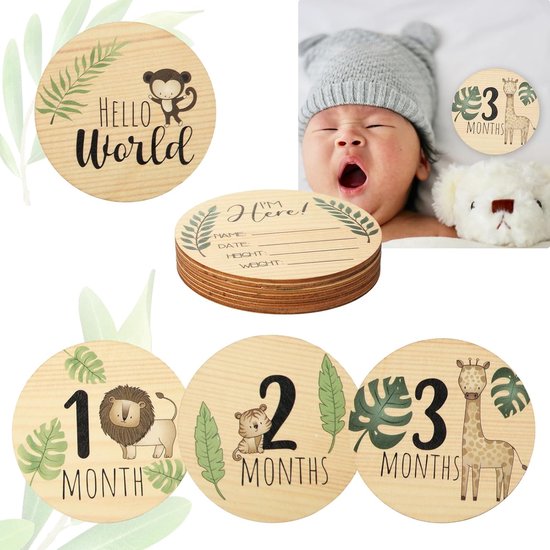 7pcs Baby Milestone Cards - Boho - Rond Houten Welkomstbord voor Pasgeborenen - Baby Aankondiging Bord voor Foto Prop - Baby Geboorte Aankondiging Borden Dubbelzijdig Geprint van Merkloos