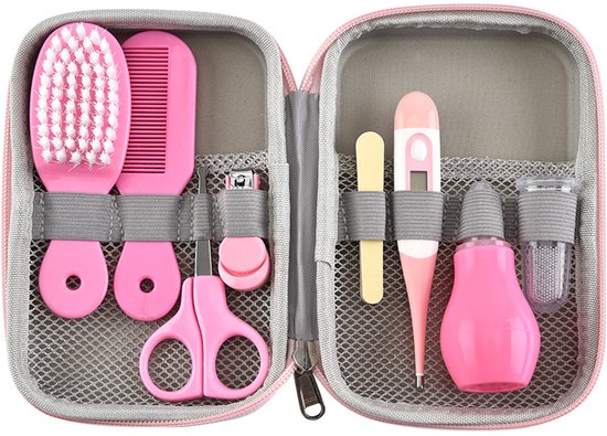 8 Delig Baby Verzorgingsset - Kam Borstel - Nagelschaar Vijl - Thermometer - Roze van Merkloos