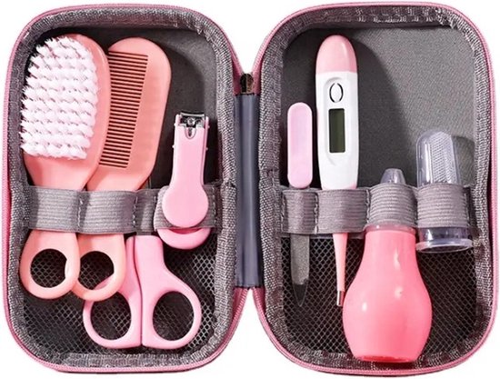 8-Delige Baby Verzorgingsset - Roze - Kam, Borstel, Nagelschaar, Vijl, Thermometer & Meer - Complete Babyverzorging - Kraamcadeau van Moonzy.