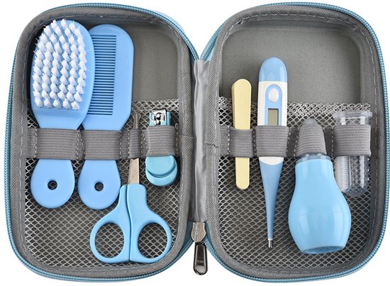 8-delige babyverzorgingsset, pasgeborenverzorgingsset (blauw), babygezondheidsset, haar-, nagel-, neus- en mondverzorging, babyverzorgingsset